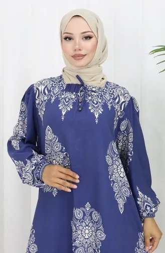 فستان بياقة فيسكوز وتنورة بلون مائي 984585L-03 أبيض نيلي 984585L-03