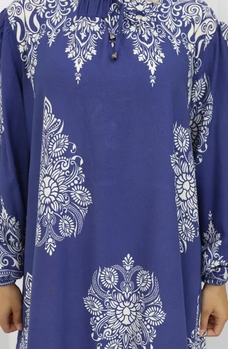 فستان بياقة فيسكوز وتنورة بلون مائي 984585L-03 أبيض نيلي 984585L-03