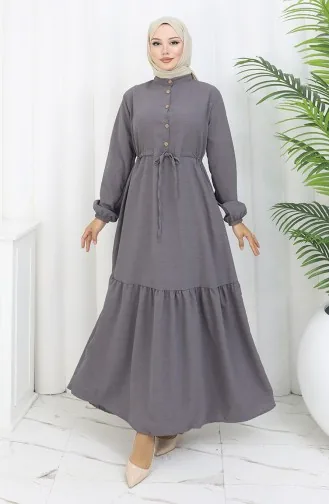 فستان نصف أزرار مع ربطة عند الخصر 0182-02 رمادي 0182-02