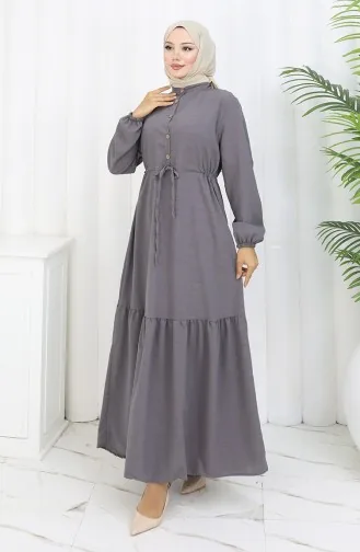 فستان نصف أزرار مع ربطة عند الخصر 0182-02 رمادي 0182-02