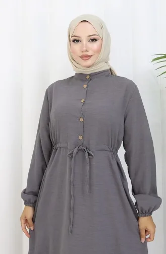 فستان نصف أزرار مع ربطة عند الخصر 0182-02 رمادي 0182-02