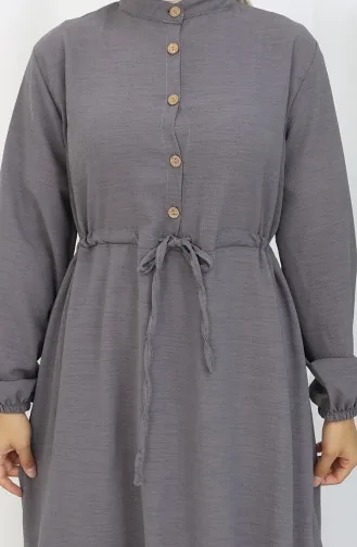 فستان نصف أزرار مع ربطة عند الخصر 0182-02 رمادي 0182-02