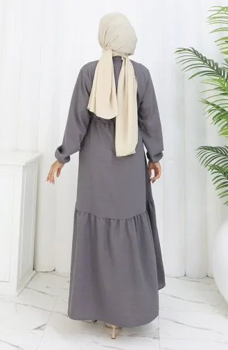 فستان نصف أزرار مع ربطة عند الخصر 0182-02 رمادي 0182-02