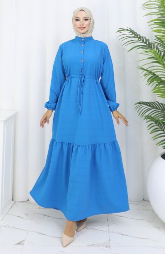Half Buttoned Dress With Tie At Waist 0182-03 Turquoise 0182-03