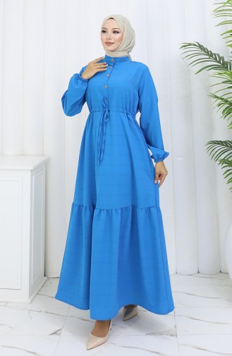 Half Buttoned Dress With Tie At Waist 0182-03 Turquoise 0182-03