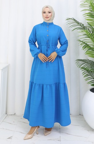 Half Buttoned Dress With Tie At Waist 0182-03 Turquoise 0182-03