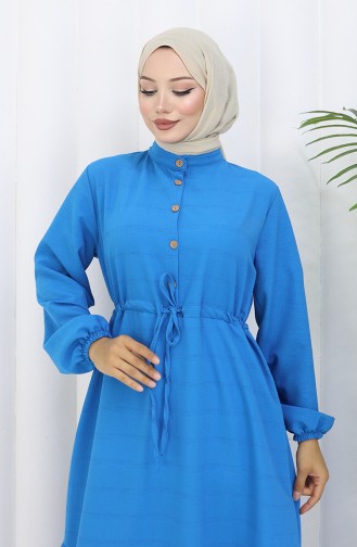Half Buttoned Dress With Tie At Waist 0182-03 Turquoise 0182-03