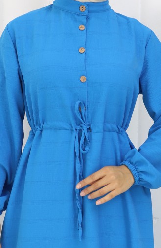 Half Buttoned Dress With Tie At Waist 0182-03 Turquoise 0182-03