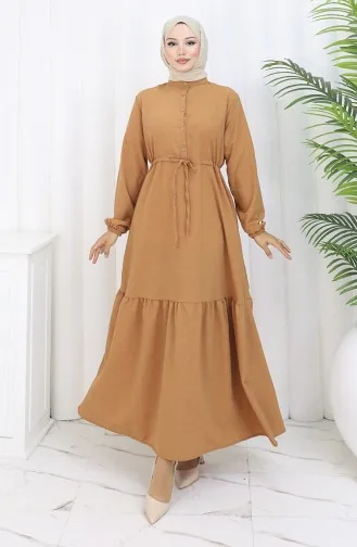 Halfgeknoopte Jurk Met Strik In De Taille 0182-04 Bruin 0182-04