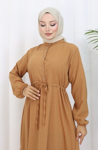 Half Buttoned Dress With Tie At Waist 0182-04 Tan 0182-04