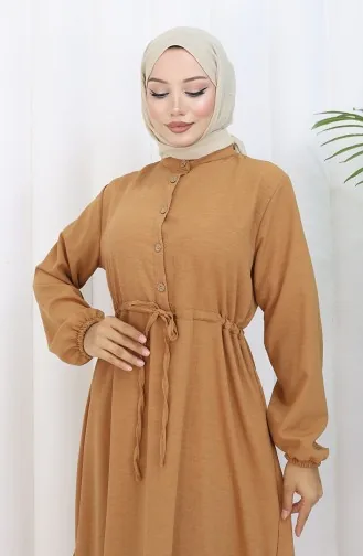 Halfgeknoopte Jurk Met Strik In De Taille 0182-04 Bruin 0182-04