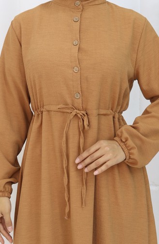Half Buttoned Dress With Tie At Waist 0182-04 Tan 0182-04