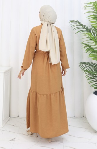 Half Buttoned Dress With Tie At Waist 0182-04 Tan 0182-04