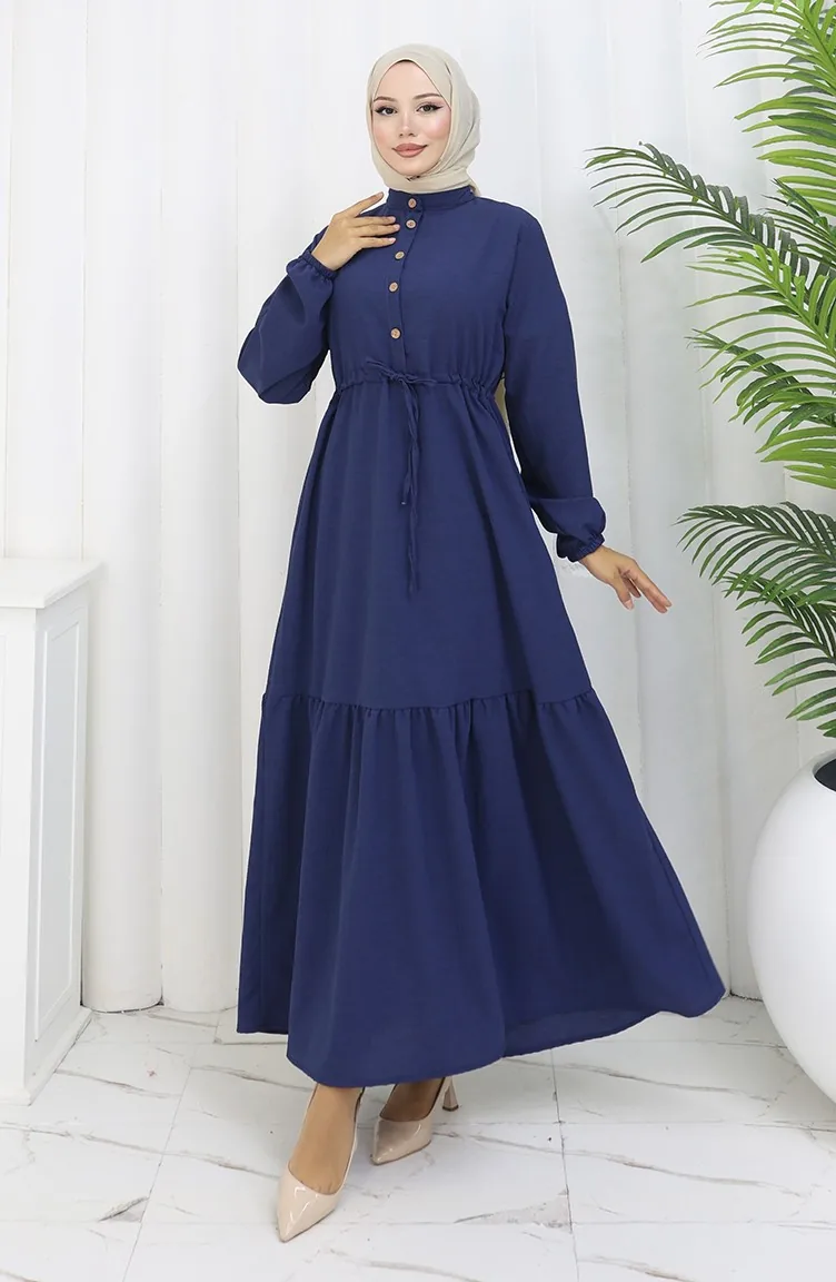 Halfgeknoopte Jurk Met Strik In De Taille 0182-05 Marineblauw 0182-05