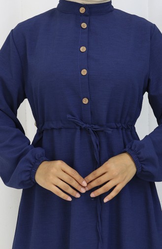 Halb Geknöpftes Kleid Mit Bindeband An Der Taille 0182-05 Marineblau 0182-05