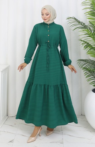 Half Buttoned Dress With Tie At Waist 0182-06 Emerald Green 0182-06