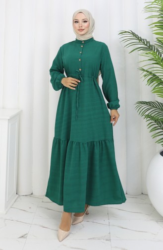 Half Buttoned Dress With Tie At Waist 0182-06 Emerald Green 0182-06