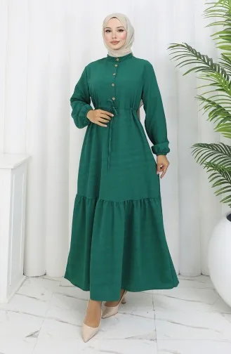Halfgeknoopte Jurk Met Strik In De Taille 0182-06 Smaragdgroen 0182-06