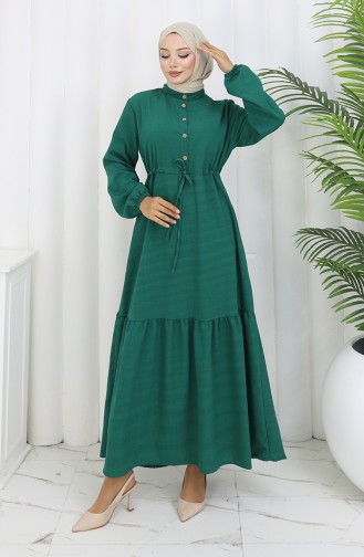 Half Buttoned Dress With Tie At Waist 0182-06 Emerald Green 0182-06