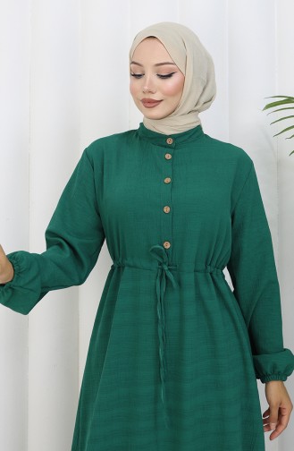 Half Buttoned Dress With Tie At Waist 0182-06 Emerald Green 0182-06