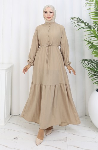 Robe Mi-boutonnée Avec Lien à La Taille 0183-01 Beige 0183-01