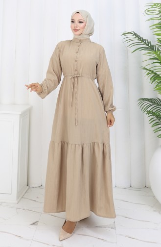 Robe Mi-boutonnée Avec Lien à La Taille 0183-01 Beige 0183-01