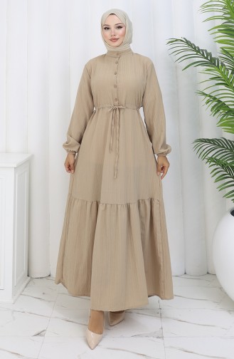 Robe Mi-boutonnée Avec Lien à La Taille 0183-01 Beige 0183-01