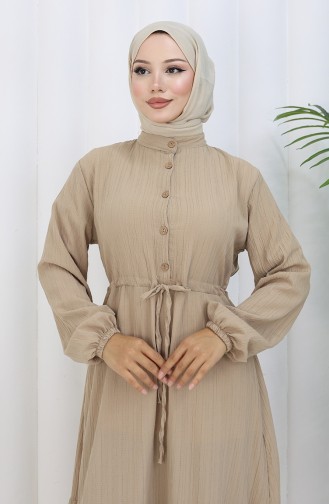 Robe Mi-boutonnée Avec Lien à La Taille 0183-01 Beige 0183-01
