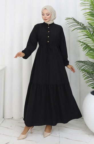 Robe Mi-boutonnée Avec Lien à La Taille 0183-02 Noir 0183-02