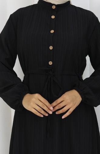 Robe Mi-boutonnée Avec Lien à La Taille 0183-02 Noir 0183-02