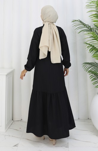 Robe Mi-boutonnée Avec Lien à La Taille 0183-02 Noir 0183-02