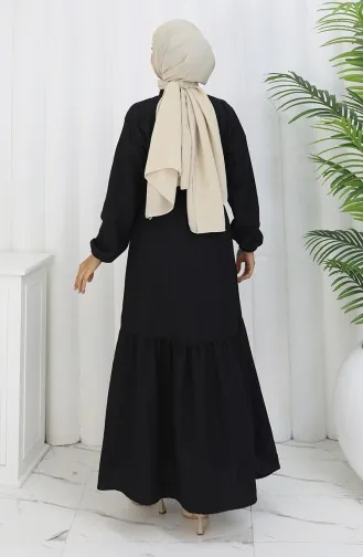 Robe Mi-boutonnée Avec Lien à La Taille 0183-02 Noir 0183-02