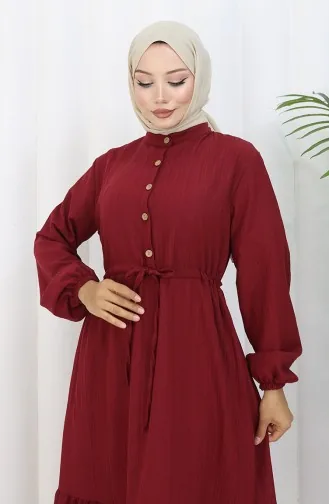Half Buttoned Dress With Tie At Waist 0183-03 Claret Red 0183-03