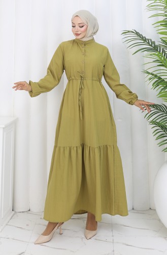 Robe Mi-boutonnée Avec Lien à La Taille 0183-04 Vert Pétrole 0183-04