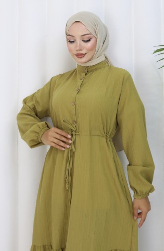 Robe Mi-boutonnée Avec Lien à La Taille 0183-04 Vert Pétrole 0183-04