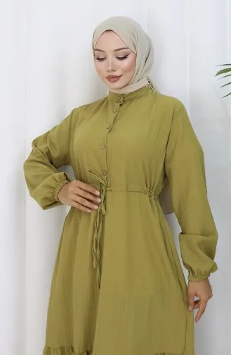 Half Buttoned Dress With Tie At Waist 0183-04 Oil Green 0183-04