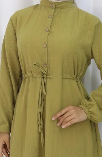 Half Buttoned Dress With Tie At Waist 0183-04 Oil Green 0183-04