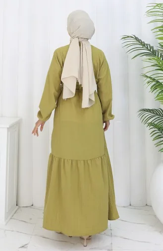 Half Buttoned Dress With Tie At Waist 0183-04 Oil Green 0183-04