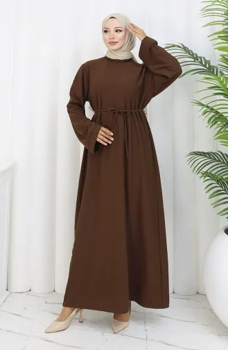 Kleid Mit Schnürung Und Manschettenärmeln 2160-01 Braun 2160-01