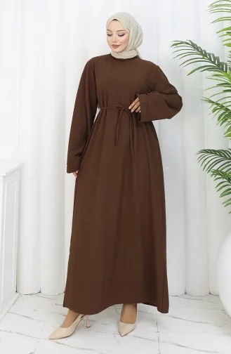 Kleid Mit Schnürung Und Manschettenärmeln 2160-01 Braun 2160-01
