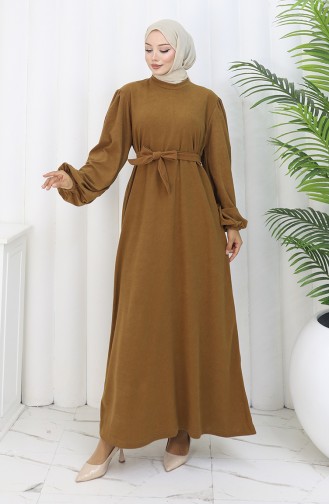 Robe Ceinturée à Manches élastiquées 2161-01 Tan 2161-01