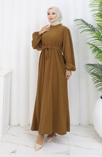 Robe Ceinturée à Manches élastiquées 2161-01 Tan 2161-01
