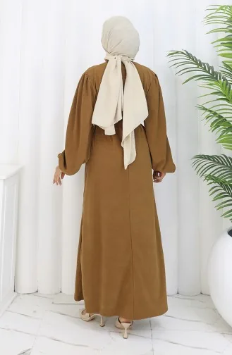 Kleid Mit Elastischen Ärmeln Und Gürtel 2161-01 Tan 2161-01
