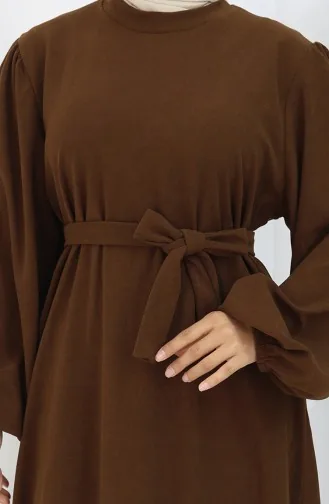 Robe Ceinturée à Manches élastiquées 2161-02 Marron 2161-02