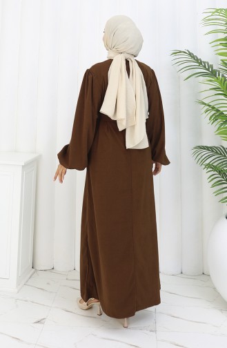 Kleid Mit Elastischen Ärmeln Und Gürtel 2161-02 Braun 2161-02