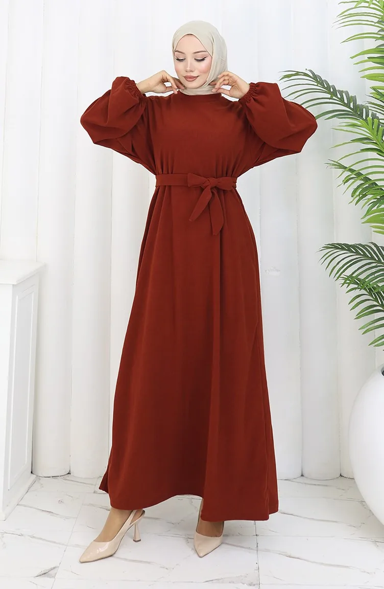 Robe Ceinturée à Manches élastiquées 2161-03 Tile 2161-03