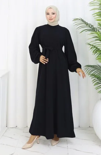 Kleid Mit Elastischen Ärmeln Und Gürtel 2161-04 Dunkelblau 2161-04