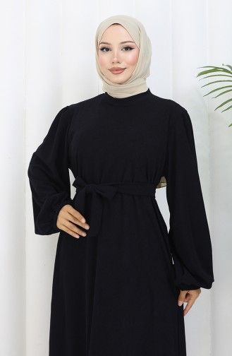Elasticated Sleeve Belted Dress 2161-04 Navy Blue 2161-04