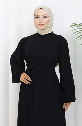 Kleid Mit Elastischen Ärmeln Und Gürtel 2161-04 Dunkelblau 2161-04