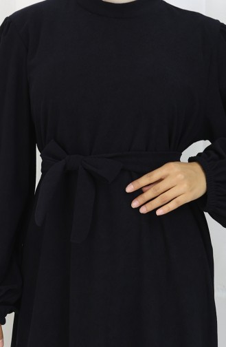 Elasticated Sleeve Belted Dress 2161-04 Navy Blue 2161-04